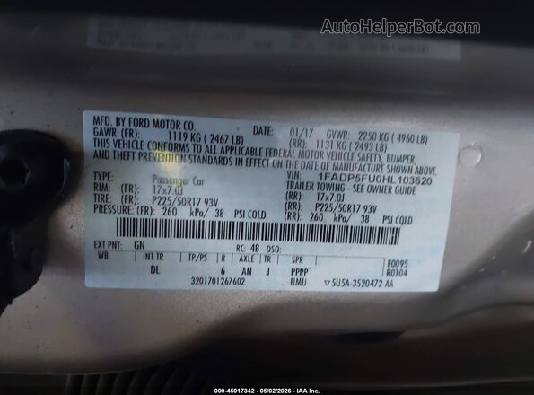 1FADP5FU0HL103620 2017 FORD C-MAX ENERGI Beige Շարժիչի բաժամունքի տեսք