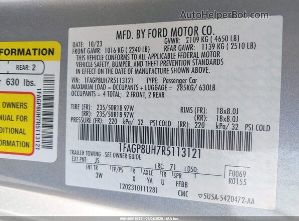 1FAGP8UH7R5113121 2024 FORD MUSTANG Silver Engine compartment view