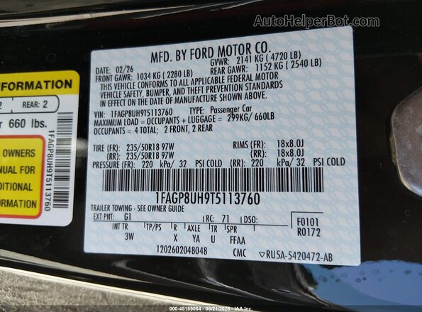 1FAGP8UH9T5113760 2026 FORD MUSTANG Черный Вид подкапотного пространства