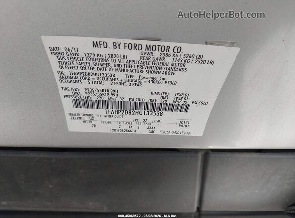 1FAHP2D82HG133538 2017 FORD TAURUS Silver Engine compartment view