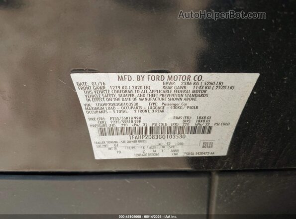 1FAHP2D83GG103530 2016 FORD TAURUS Black Vista del compartimento del motor