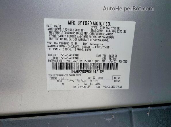 1FAHP2D89GG147189 2016 FORD TAURUS Серебряный Вид подкапотного пространства