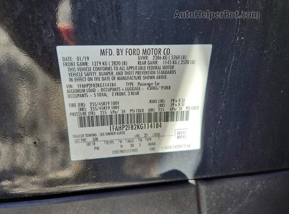 1FAHP2F82KG114184 2019 FORD TAURUS Black 