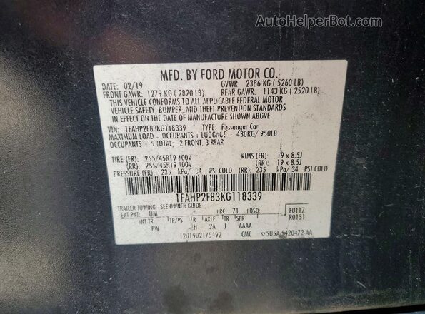 1FAHP2F83KG118339 2019 FORD TAURUS Black Vista del compartimento del motor