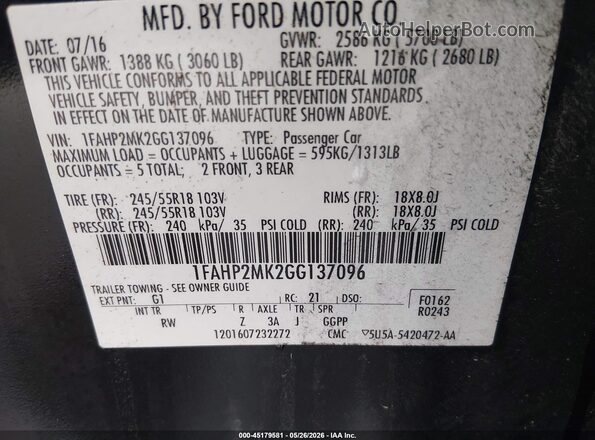 1FAHP2MK2GG137096 2016 FORD POLICE INTERCEPTOR Black ძრავის განყოფილების ხედი