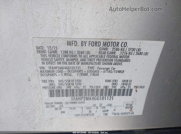 1FAHP2MK4GG101121 2016 FORD POLICE INTERCEPTOR Silver 