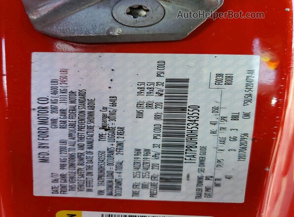 1FATP8UH0H5343550 2017 FORD MUSTANG Red Widok naklejki z numerem VIN