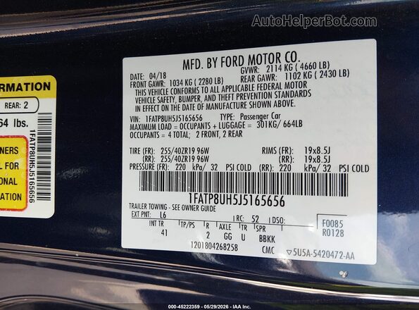 1FATP8UH5J5165656 2018 FORD MUSTANG Синий 