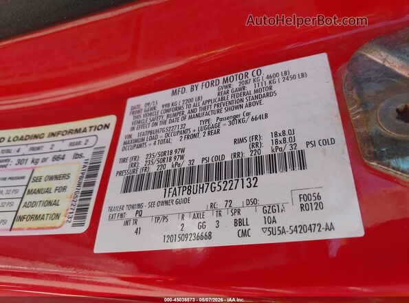 1FATP8UH7G5227132 2016 FORD MUSTANG Red ძრავის განყოფილების ხედი