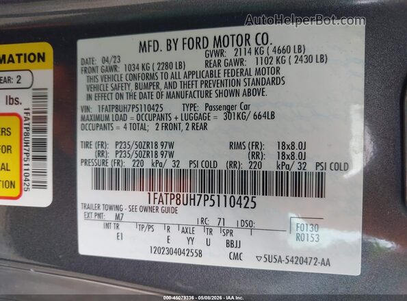 1FATP8UH7P5110425 2023 FORD MUSTANG Серый Вид подкапотного пространства