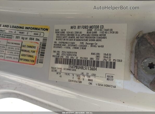 1FATP8UH8L5113604 2020 FORD MUSTANG White Engine compartment view