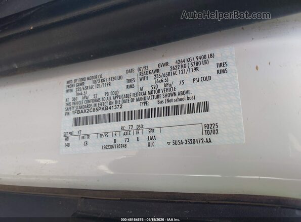 1FBAX2C85PKB41372 2023 FORD TRANSIT-350 White ძრავის განყოფილების ხედი