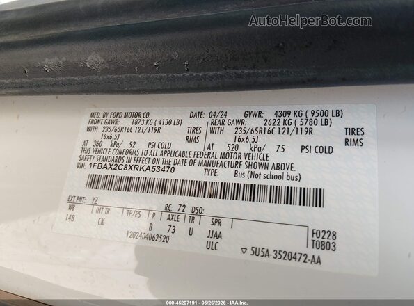 1FBAX2C8XRKA53470 2024 FORD TRANSIT-350 White Շարժիչի բաժամունքի տեսք