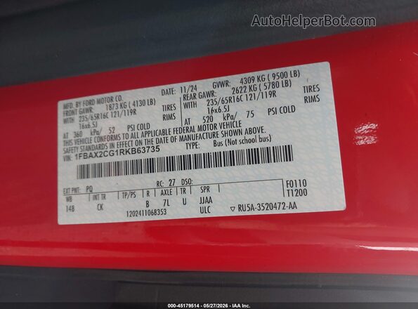 1FBAX2CG1RKB63735 2024 FORD TRANSIT-350 Red ძრავის განყოფილების ხედი