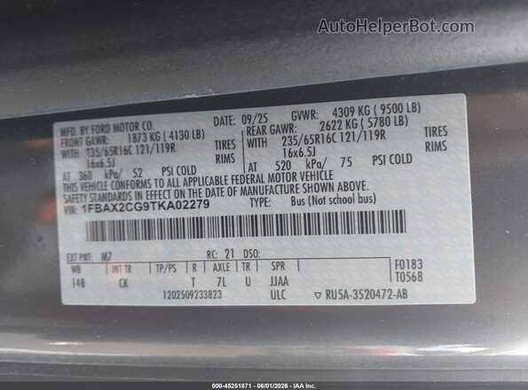 1FBAX2CG9TKA02279 2026 FORD TRANSIT-350 Gray Engine compartment view