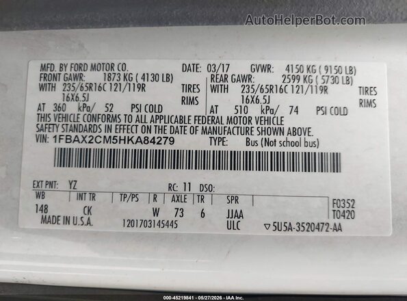 1FBAX2CM5HKA84279 2017 FORD TRANSIT-350 White Widok komory silnika
