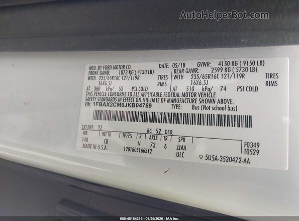 1FBAX2CM6JKB04769 2018 FORD TRANSIT-350 White Engine compartment view