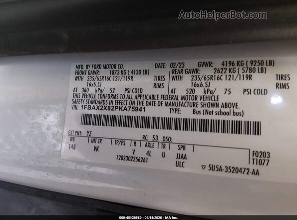1FBAX2X82PKA75941 2023 FORD TRANSIT-350 White Engine compartment view