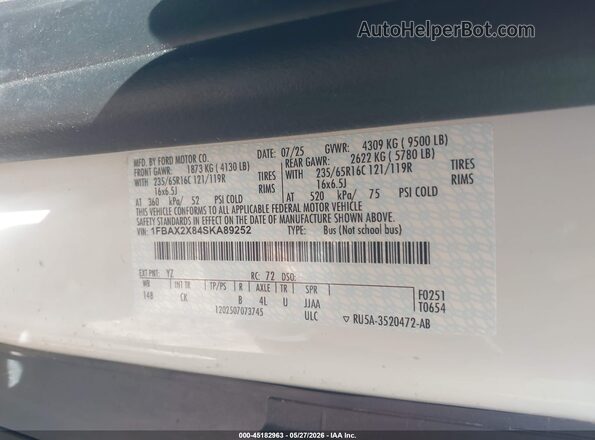 1FBAX2X84SKA89252 2025 FORD TRANSIT-350 Белый Вид подкапотного пространства
