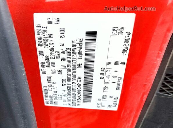 1FBAX2XM9GKB15736 2016 FORD PASSENGER Red VIN sticker view