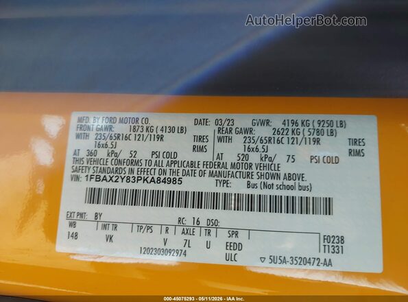 1FBAX2Y83PKA84985 2023 FORD PASSENGER Yellow Շարժիչի բաժամունքի տեսք