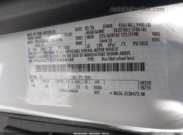 1FBAX2YG5TKA54145 2026 FORD TRANSIT-350 White Вид підкапотного простору