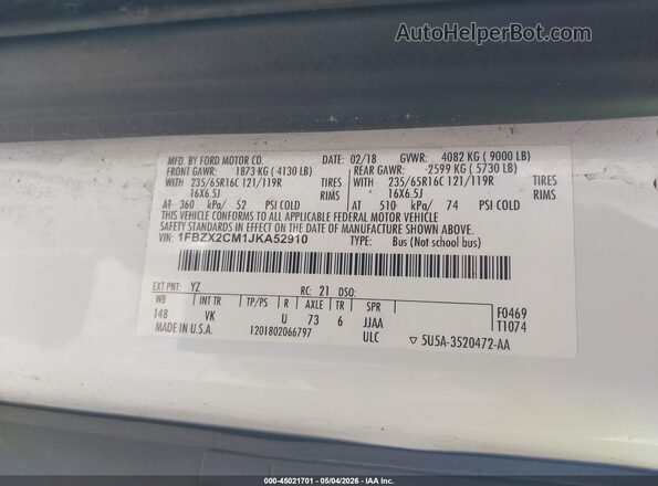 1FBZX2CM1JKA52910 2018 FORD TRANSIT-350 White Engine compartment view