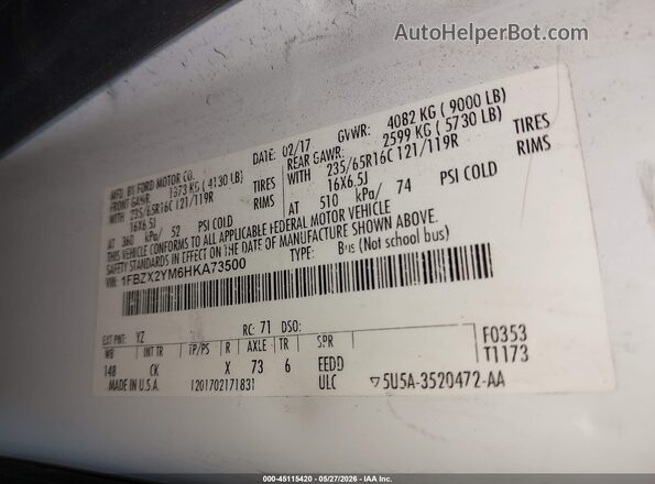1FBZX2YM6HKA73500 2017 FORD TRANSIT-350 White Engine compartment view