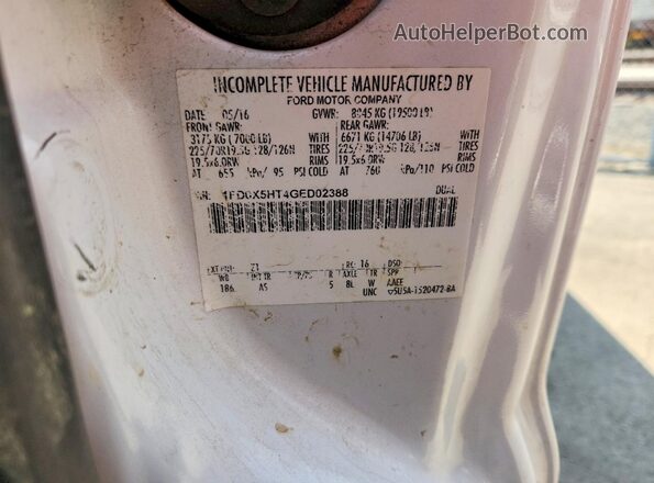 1FD0X5HT4GED02388 2016 FORD F550 White Շարժիչի բաժամունքի տեսք