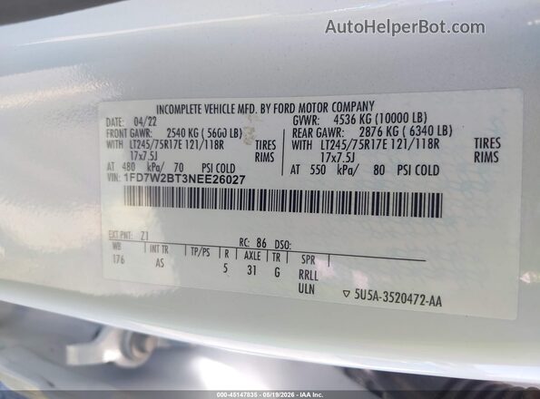 1FD7W2BT3NEE26027 2022 FORD F-250 White ძრავის განყოფილების ხედი