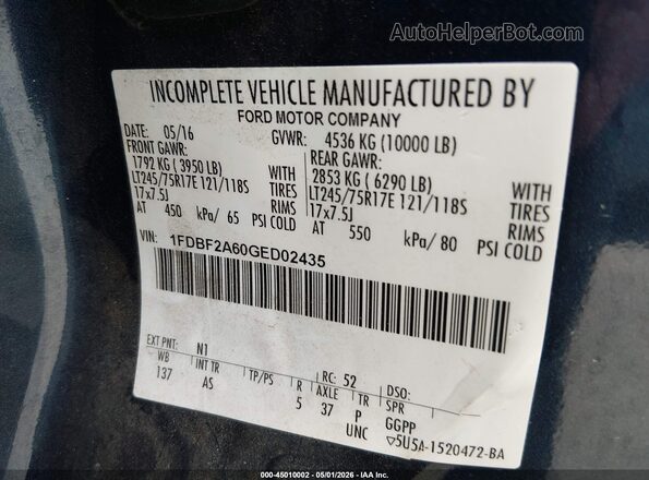 1FDBF2A60GED02435 2016 FORD F-250 Blue Вид підкапотного простору