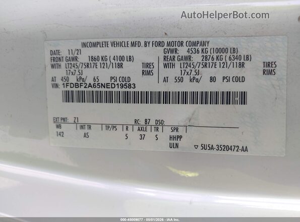 1FDBF2A65NED19583 2022 FORD F-250 White Widok komory silnika