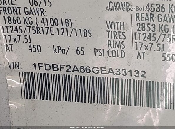 1FDBF2A66GEA33132 2016 FORD F-250 White Вид підкапотного простору