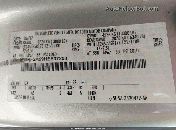1FDBF2A69HEE07203 2017 FORD F-250 Silver ძრავის განყოფილების ხედი