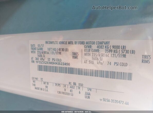 1FDZX2XM0HKB22456 2017 FORD TRANSIT-350 White Вид підкапотного простору