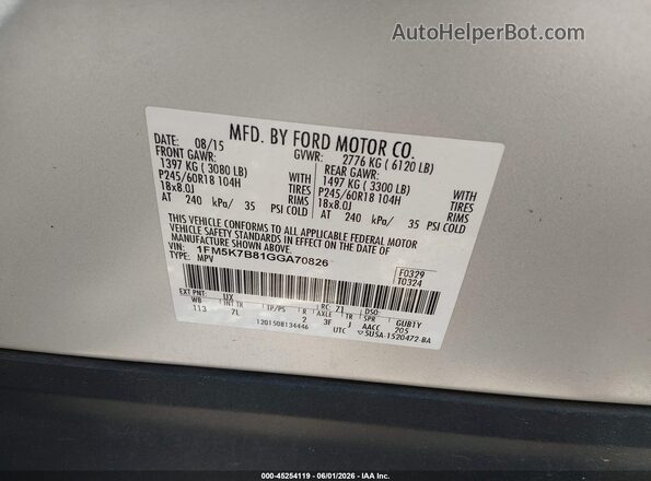 1FM5K7B81GGA70826 2016 FORD EXPLORER Silver Widok komory silnika