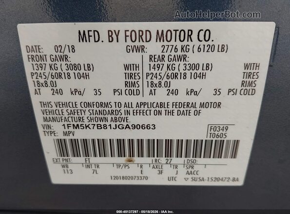 1FM5K7B81JGA90663 2018 FORD EXPLORER Blue Շարժիչի բաժամունքի տեսք