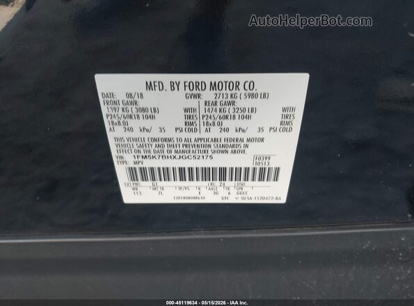 1FM5K7BHXJGC52175 2018 FORD EXPLORER Black Widok komory silnika