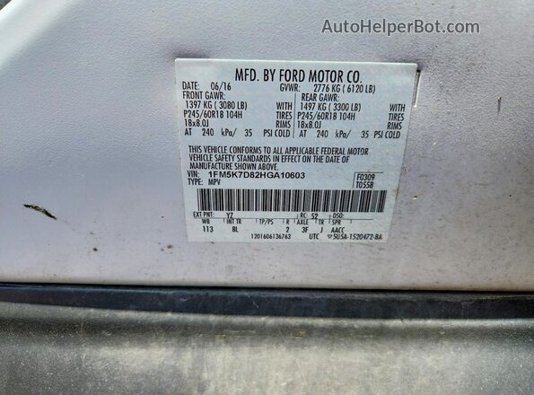 1FM5K7D82HGA10603 2017 FORD EXPLORER White Widok naklejki z numerem VIN