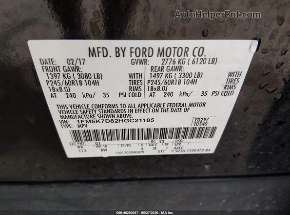1FM5K7D82HGC21185 2017 FORD EXPLORER Black Вид підкапотного простору