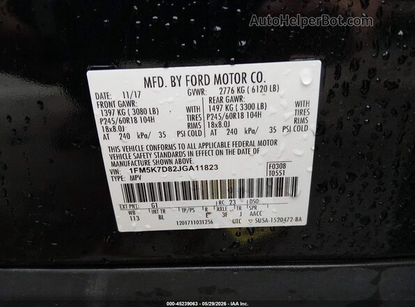 1FM5K7D82JGA11823 2018 FORD EXPLORER Black Вид підкапотного простору