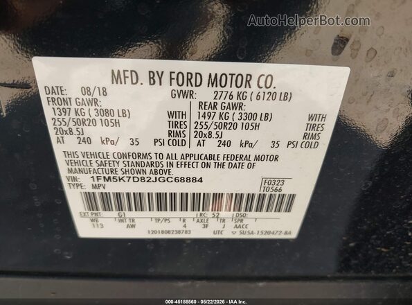 1FM5K7D82JGC68884 2018 FORD EXPLORER Черный Вид наклейки с VIN-кодом