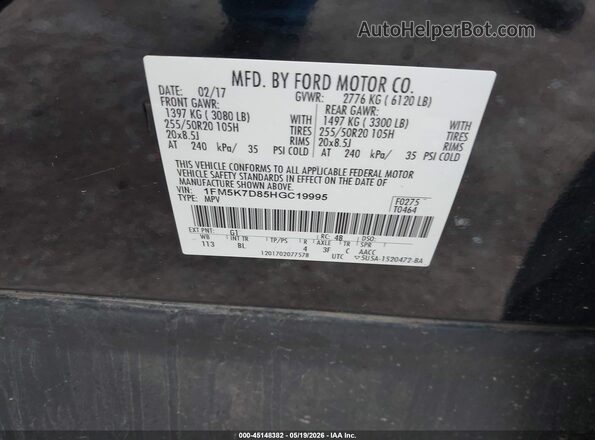 1FM5K7D85HGC19995 2017 FORD EXPLORER Black Engine compartment view