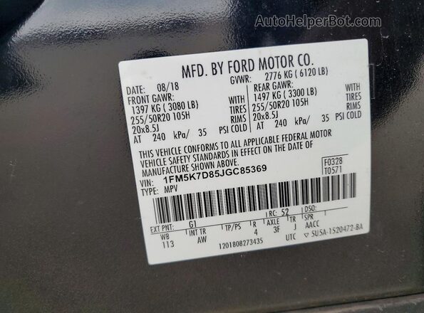 1FM5K7D85JGC85369 2018 FORD EXPLORER Black Вид наклейки з VIN-кодом