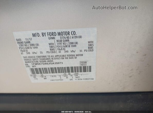 1FM5K7D86JGA35073 2018 FORD FORD EXPLORER Silver 