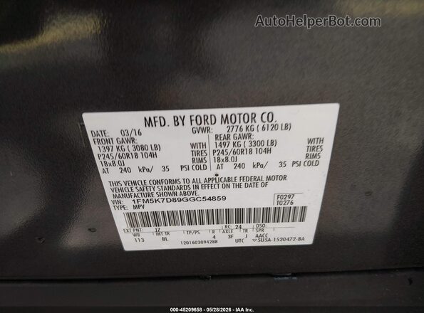 1FM5K7D89GGC54859 2016 FORD EXPLORER Gray 