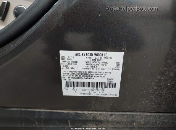 1FM5K7DH3JGA76678 2018 FORD EXPLORER Gray Vista del compartimento del motor