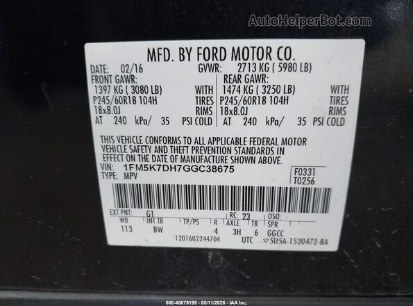 1FM5K7DH7GGC38675 2016 FORD FORD EXPLORER Черный Вид подкапотного пространства