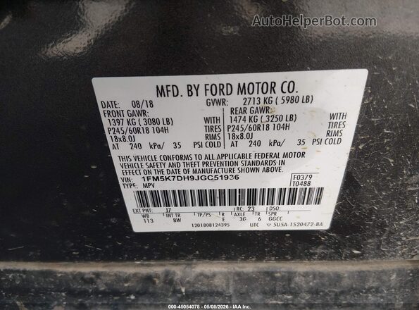 1FM5K7DH9JGC51936 2018 FORD FORD EXPLORER Gray 