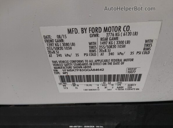 1FM5K7F83GGA84642 2016 FORD FORD EXPLORER White Engine compartment view